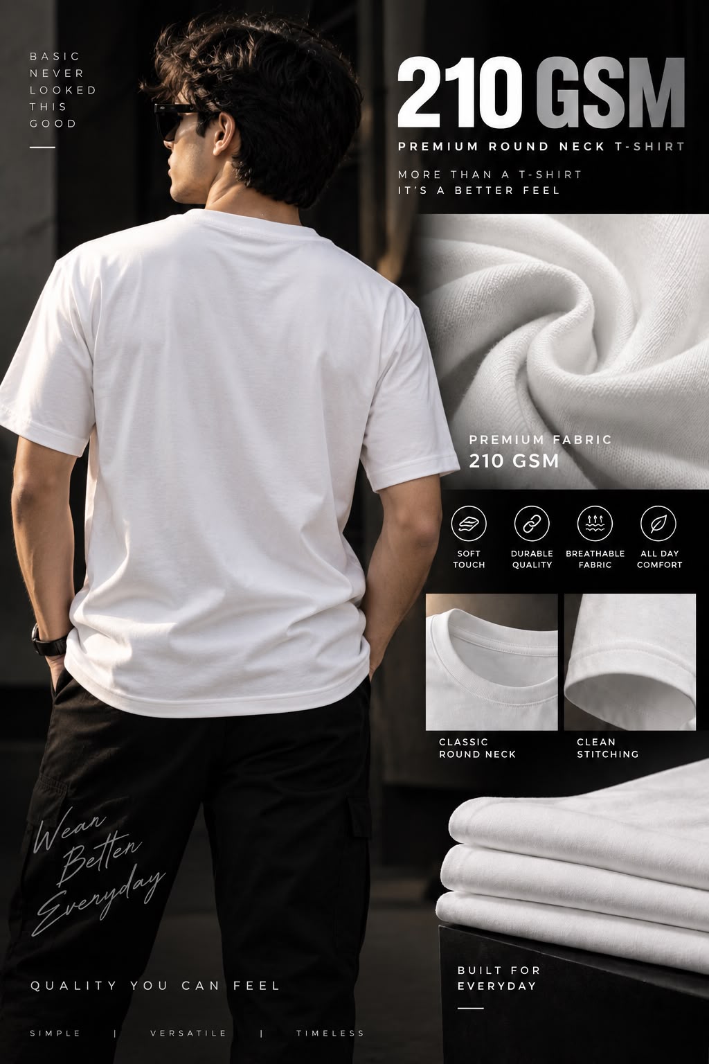Maxgrapesy 210 GSM Premium Regular Fit Round Neck T-Shirt – 100% Cotton | 4 Colours