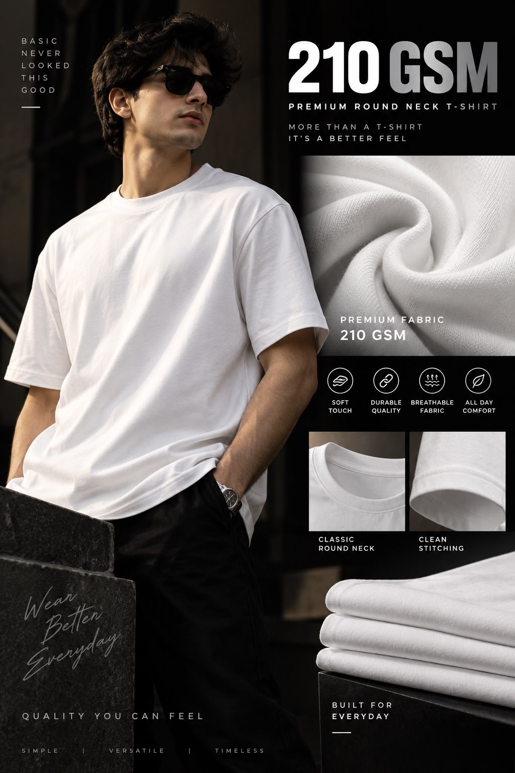 Maxgrapesy 210 GSM Premium Regular Fit Round Neck T-Shirt – 100% Cotton | 4 Colours