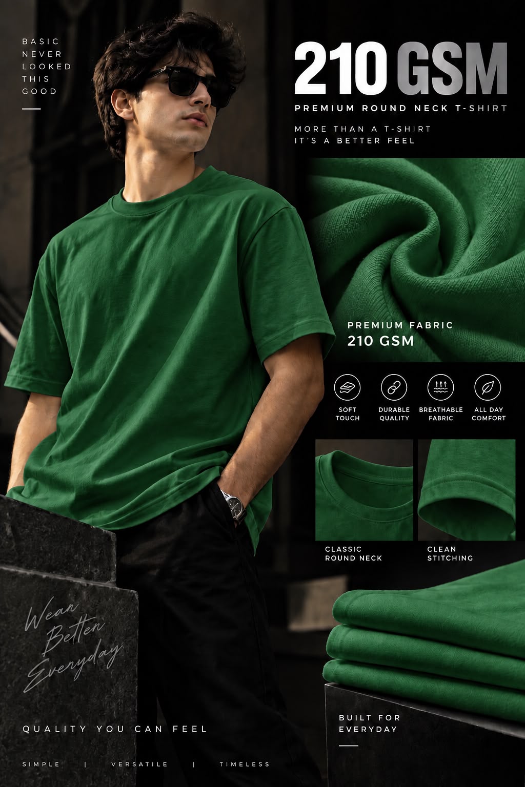 Maxgrapesy 210 GSM Premium Regular Fit Round Neck T-Shirt – 100% Cotton | 4 Colours