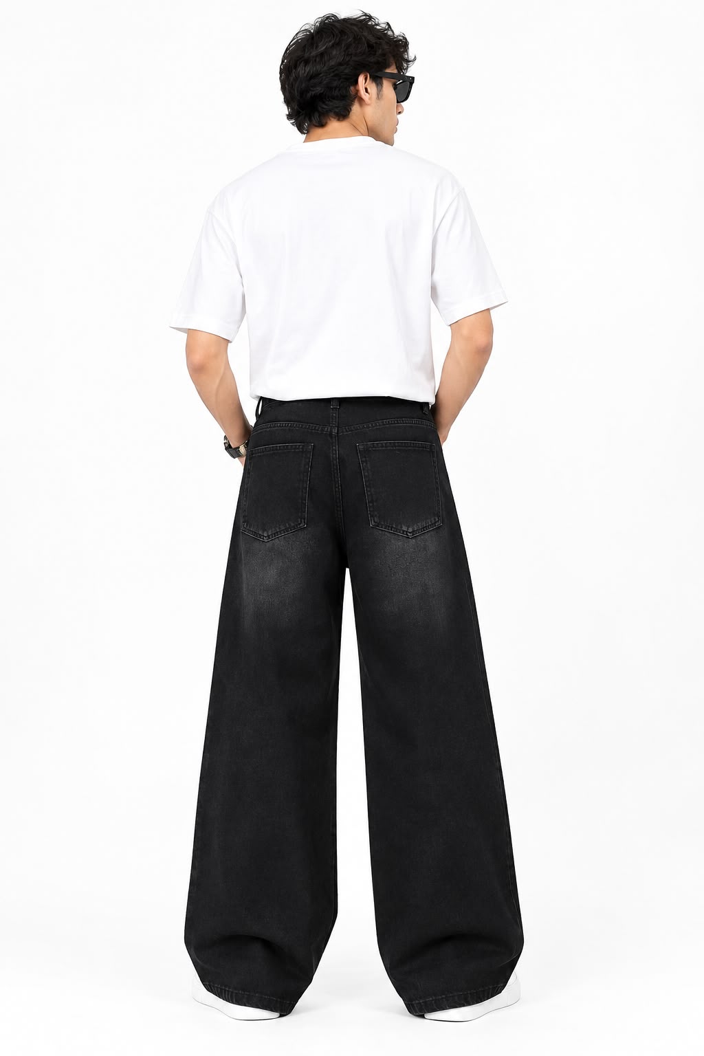 Maxgrapesy Men’s Black Washed Distressed Wide-Leg Baggy Fit Jeans