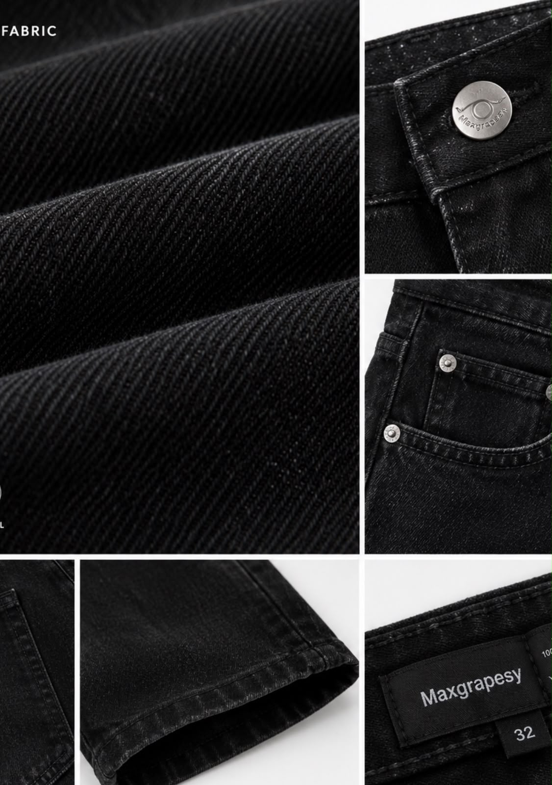 Maxgrapesy Men’s Black Washed Distressed Wide-Leg Baggy Fit Jeans