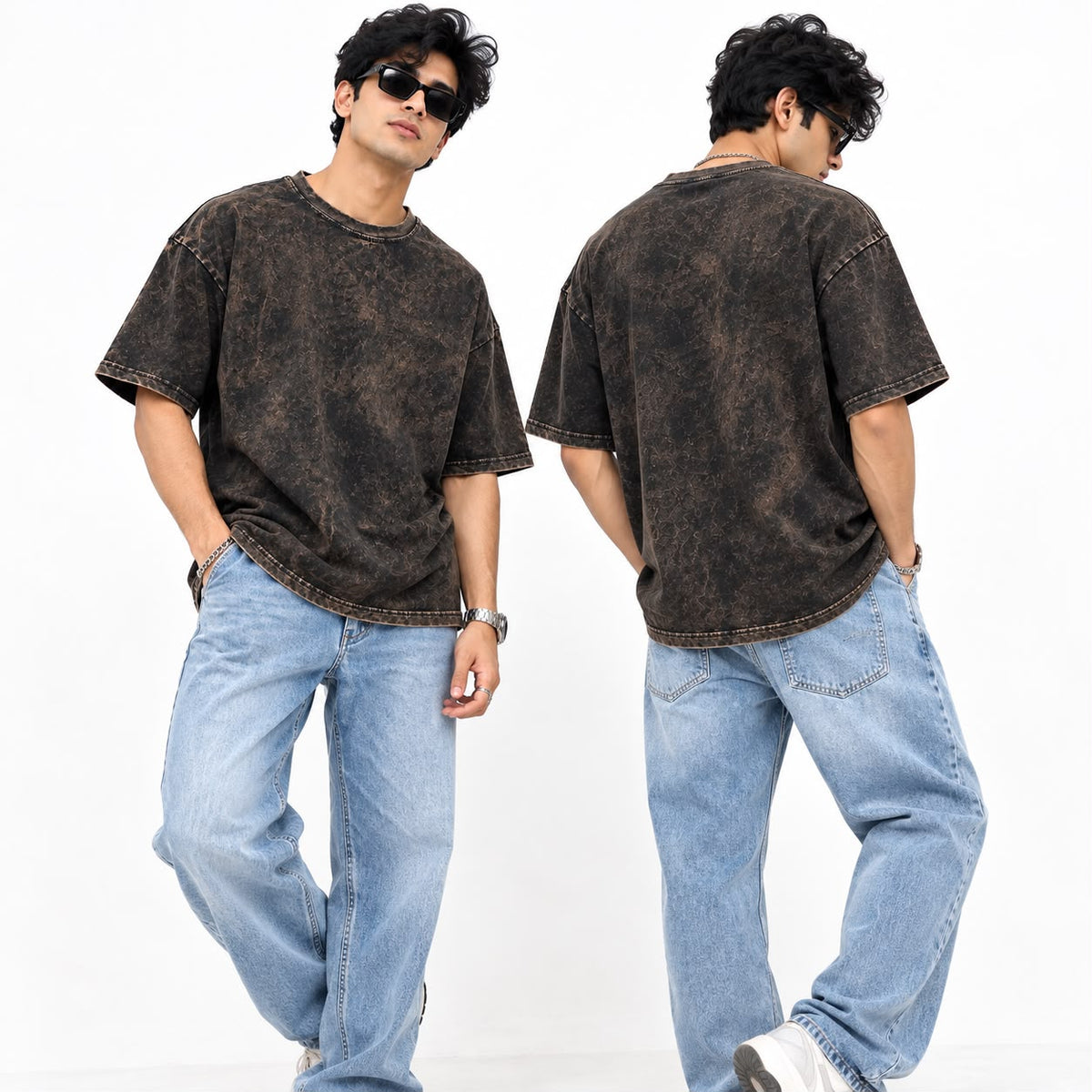 Maxgrapesy Acid Wash Oversized T-Shirt  For Unisex – Comfortable,Premium 100% Cotton, 210 GSM