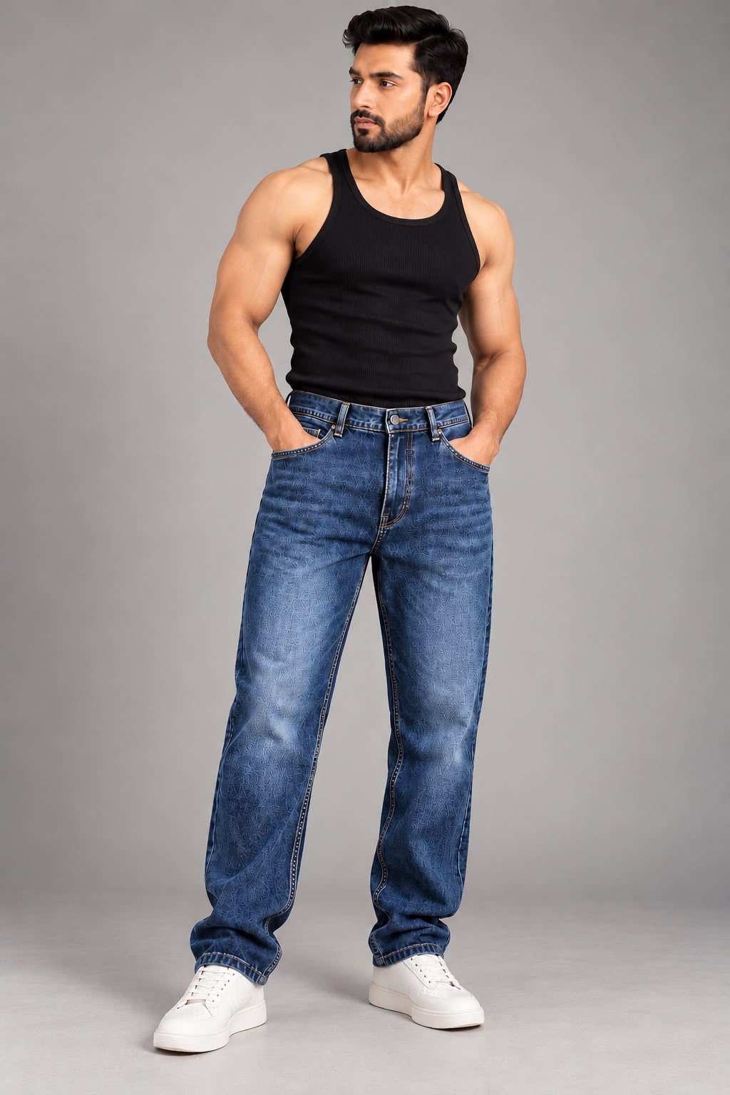 Maxgrapesy Men’s Blue Stone Wash Regular Fit Denim Jeans