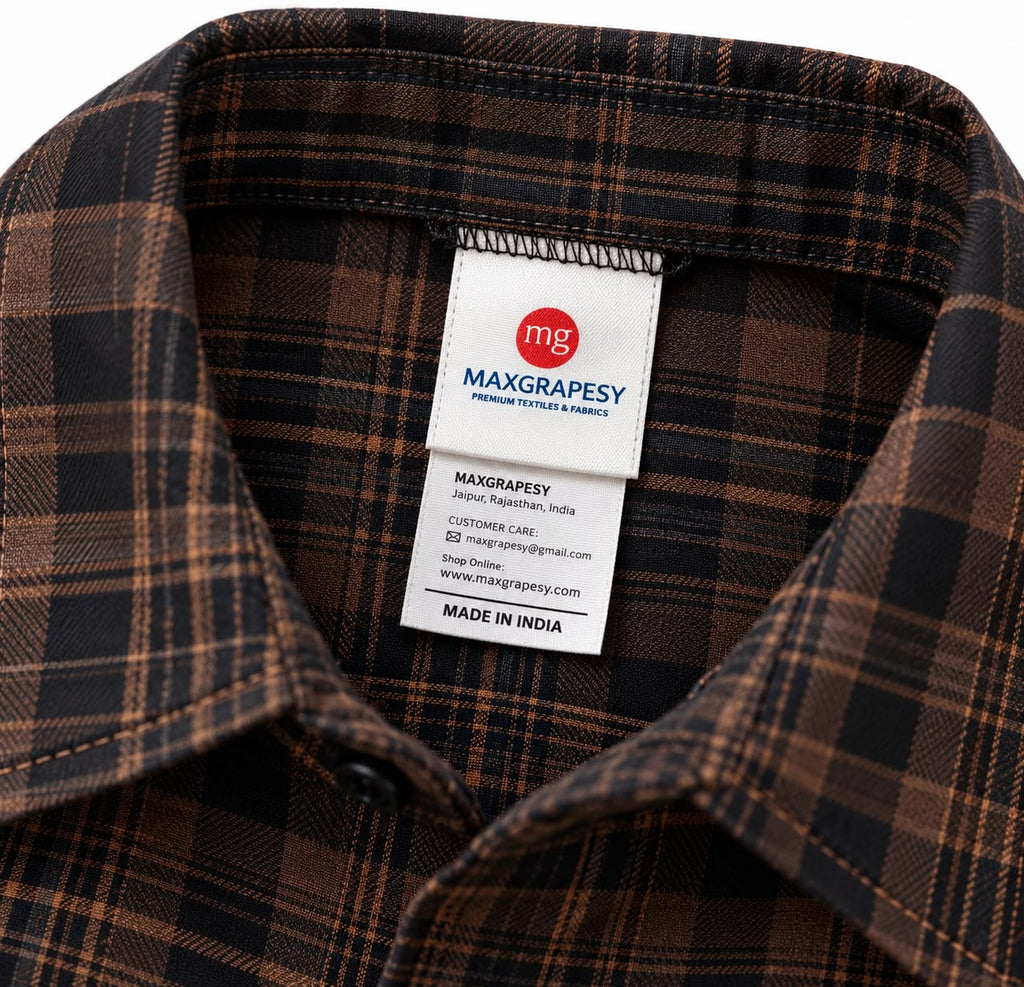 Maxgrapesy Men’s Brown & Black Checked Casual Shirt | Full Sleeve Button-Down Plaid Shirt