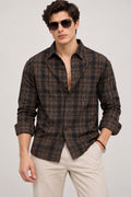 Maxgrapesy Men’s Brown & Black Checked Casual Shirt | Full Sleeve Button-Down Plaid Shirt