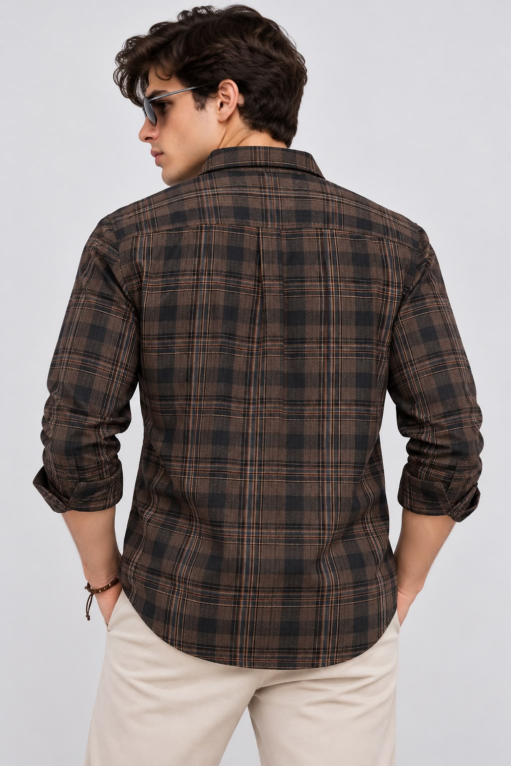 Maxgrapesy Men’s Brown & Black Checked Casual Shirt | Full Sleeve Button-Down Plaid Shirt