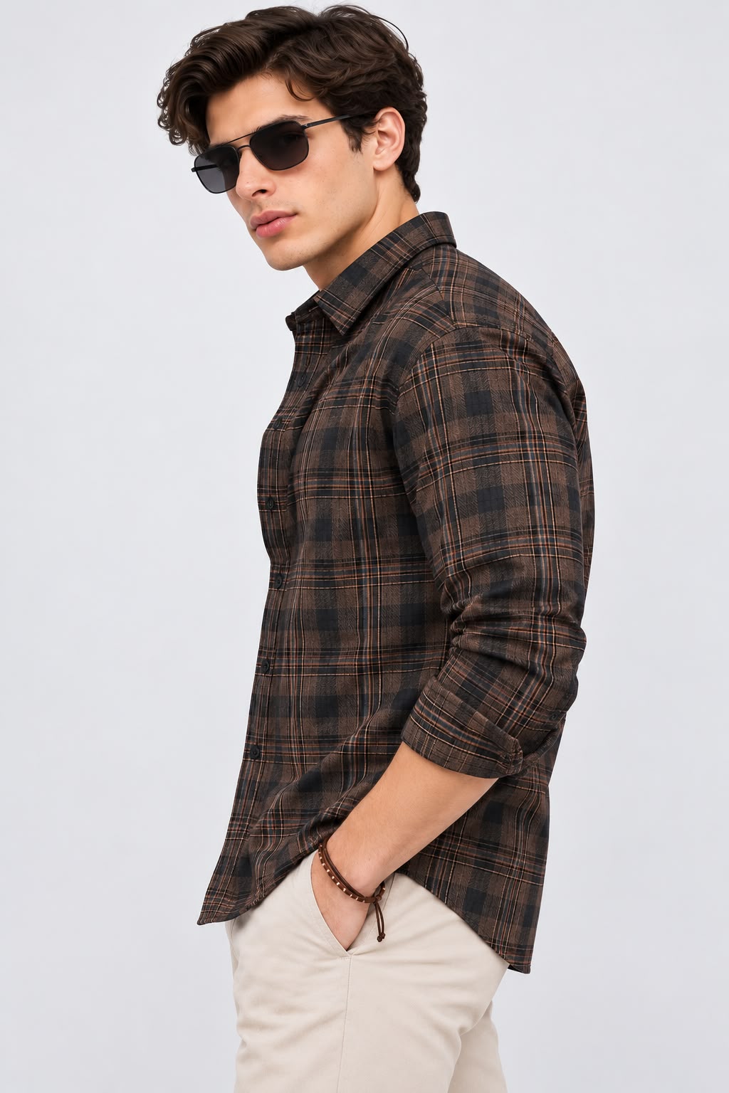 Maxgrapesy Men’s Brown & Black Checked Casual Shirt | Full Sleeve Button-Down Plaid Shirt