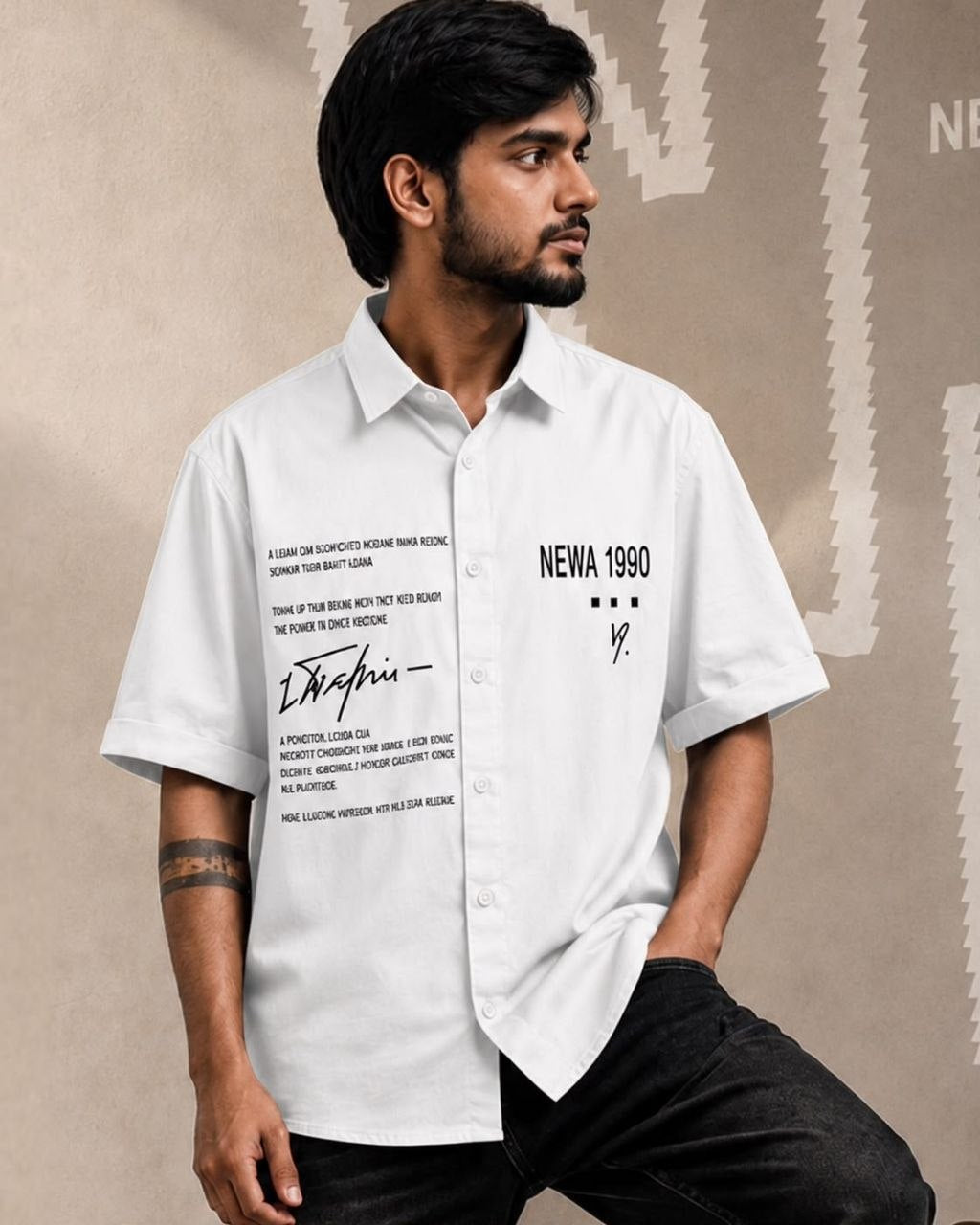 Newa 1990 Prnted Oversize Half Slave Shirt For Men. Comfortable Shirts