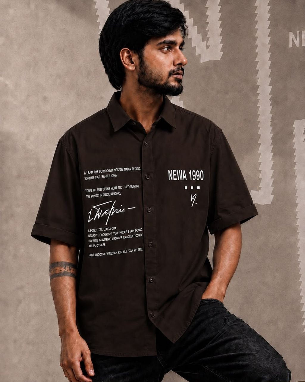 Newa 1990 Prnted Oversize Half Slave Shirt For Men. Comfortable Shirts