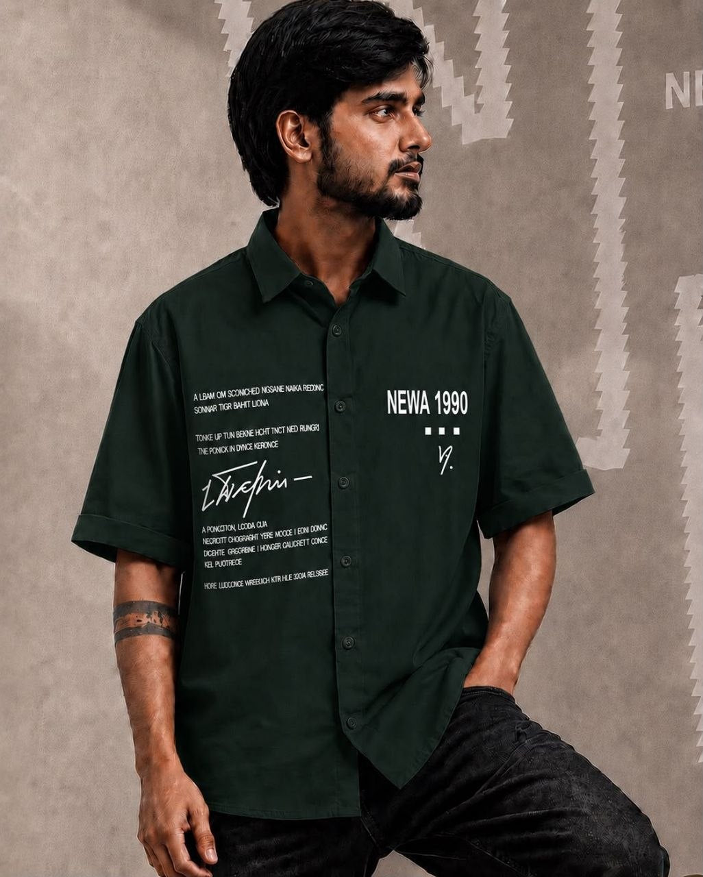 Newa 1990 Prnted Oversize Half Slave Shirt For Men. Comfortable Shirts