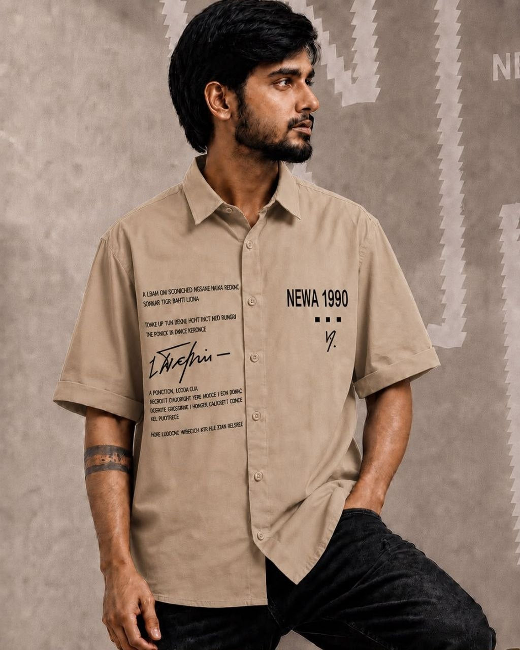 Newa 1990 Prnted Oversize Half Slave Shirt For Men. Comfortable Shirts