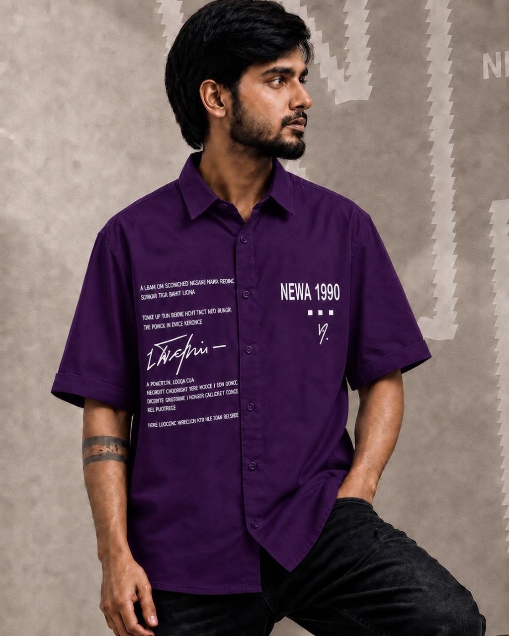 Newa 1990 Prnted Oversize Half Slave Shirt For Men. Comfortable Shirts