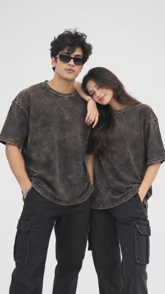 Maxgrapesy Acid Wash Oversized T-Shirt  For Unisex – Comfortable,Premium 100% Cotton, 210 GSM