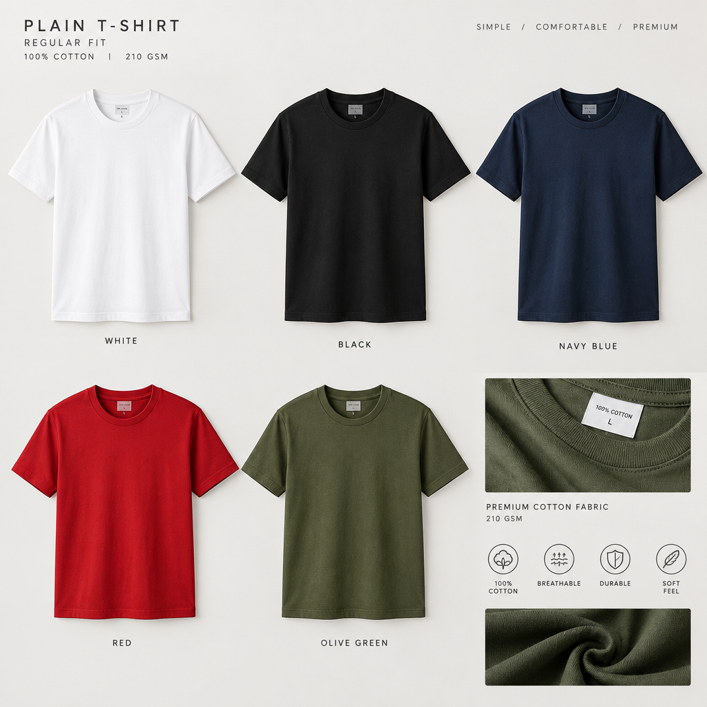 Regular Fit Plain Amazing Quality T-shirt | 100% Cotton Fabric 210 GSM T-shirt With Many Colours