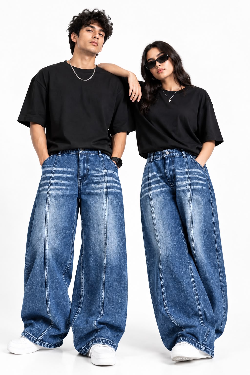 Maxgrapesy Premium Wide-Leg Baggy Jeans – Acid Wash Multicolour and Sizes Denim