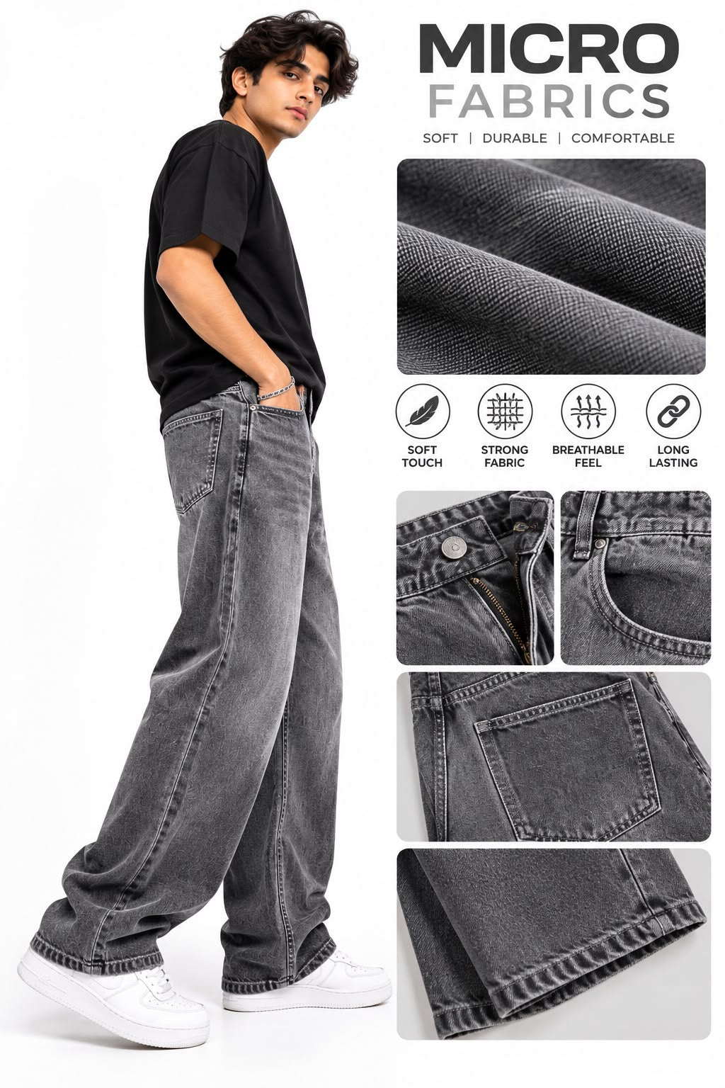 Maxgrapesy Urban Grey Wide-Leg Premium Unisex Denim Jeans